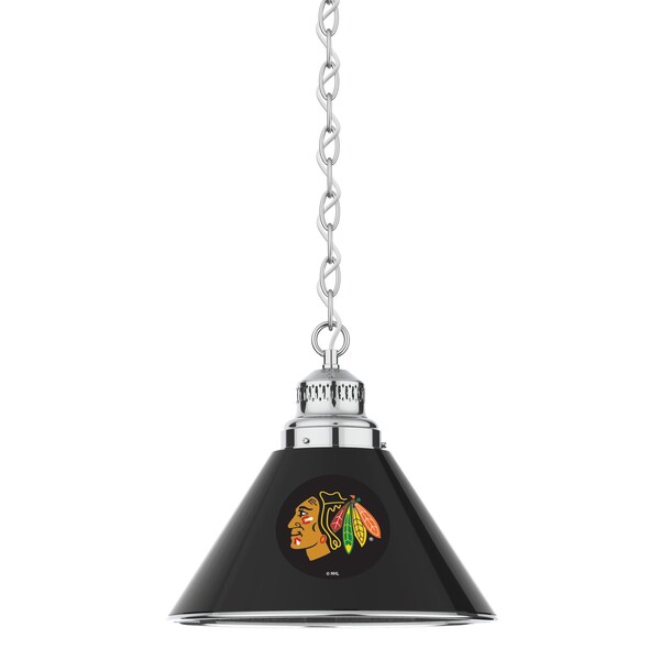 Chicago Blackhawks Pendant Light, Black Shades, Chrome Fixture